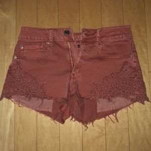 Crocheted lace high rise shorts